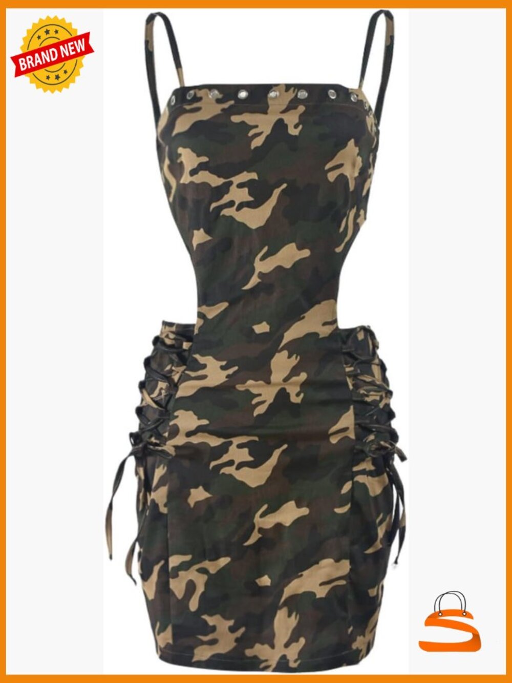 Sexy Spaghetti Strap Bodycon Mini Dress Cutout Camo Print Summer Party Dress